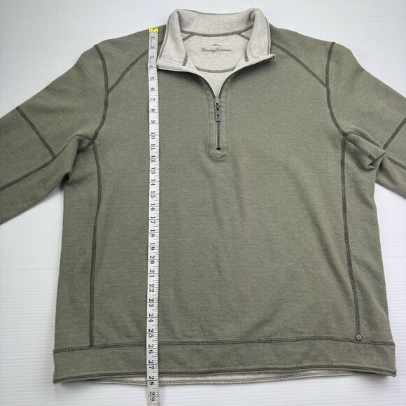 Tommy Bahama Men's Size LARGE Half Zip Flip Reversible Pullover Green Cream - Picture 8 of 12
